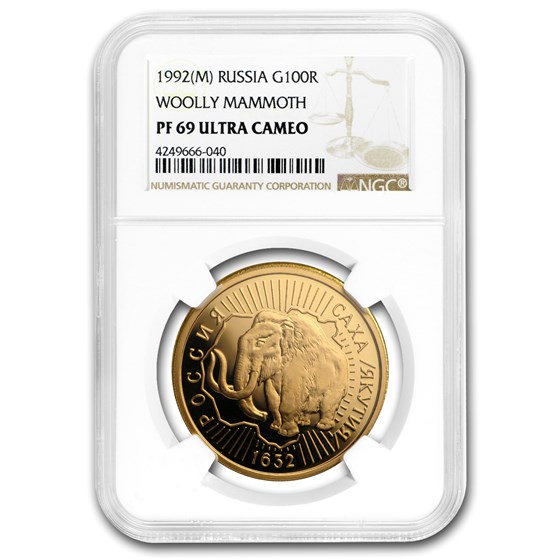 1992 Russia Gold 100 Roubles Woolly Mammoth PF-69 NGC 1992 Russia Gold 100 Roubles Woolly Mammoth PF-69 NGC